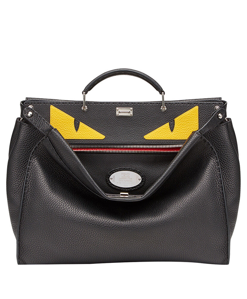 Fendi Peekaboo In Black Roman Leather Handbag 7VA388 Black